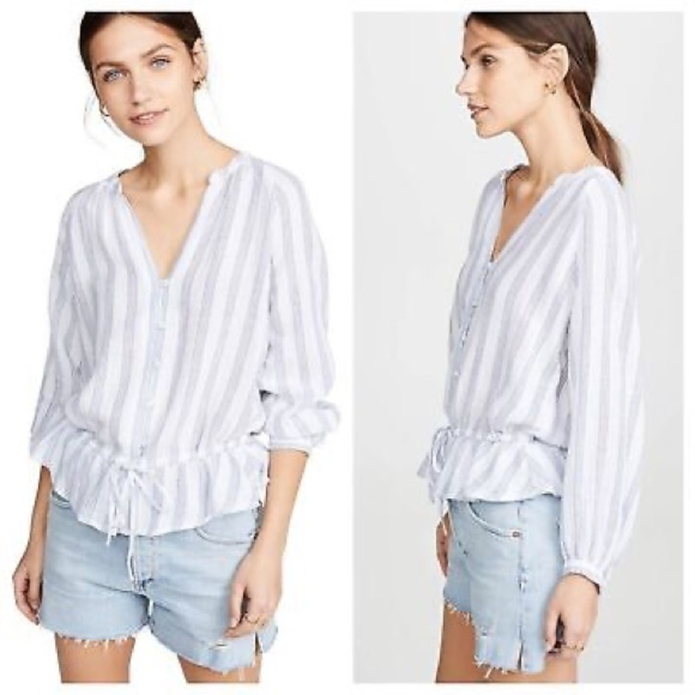 NWOT Rails Marti Cayman Stripe White Linen Blend Long Sleeve Blouse Size Large - Picture 3 of 16